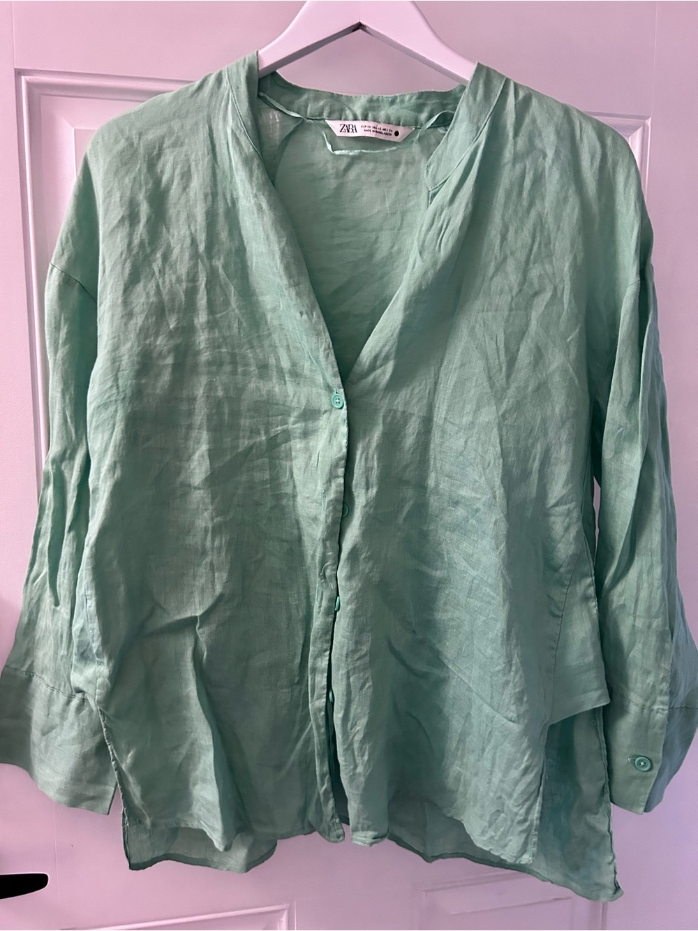 Zara Light Mint Green Button-Down Shirt